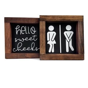 Hello Sweet Cheeks Boy Girl Bathroom Wood Signs Rustic Lot 5x5